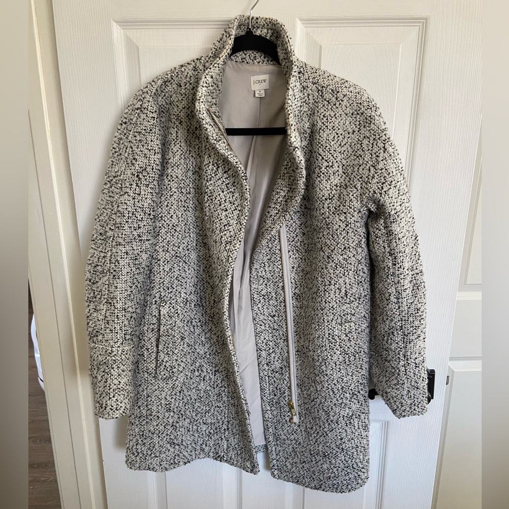 J. Crew Black and White Textured Wool-Blend Coat